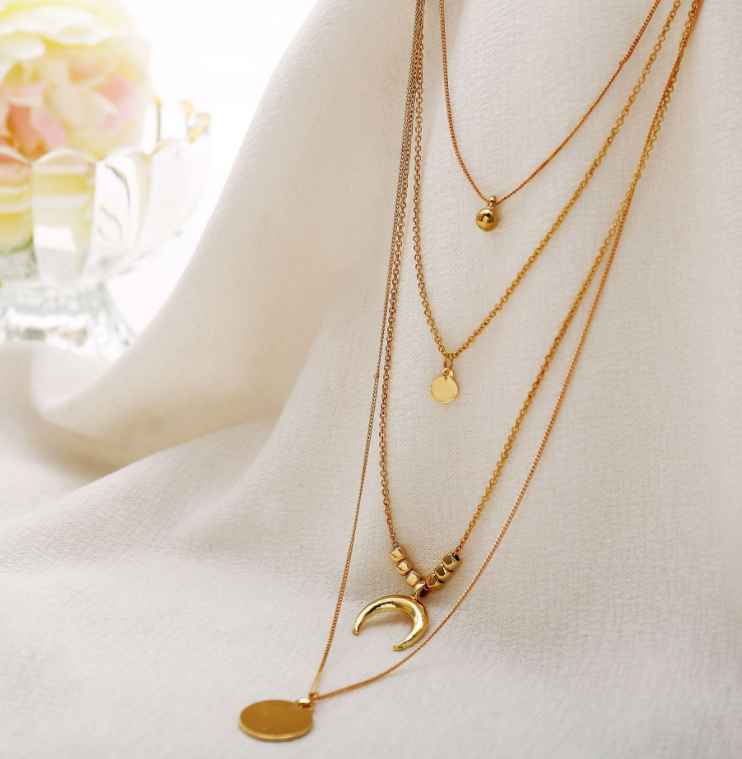 Gold Plated Layered Pendant Necklace