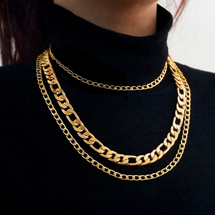 Chunky Gold Plated Cuban Link Chain Multi-Layered Necklace